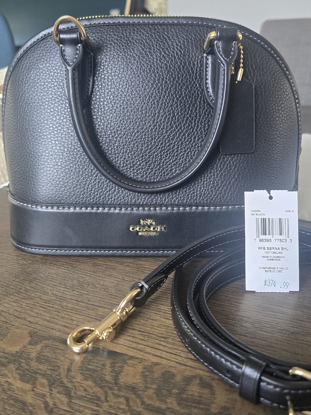 Coach Black Pebbled Leather Dome Satchel with Detachable Strap